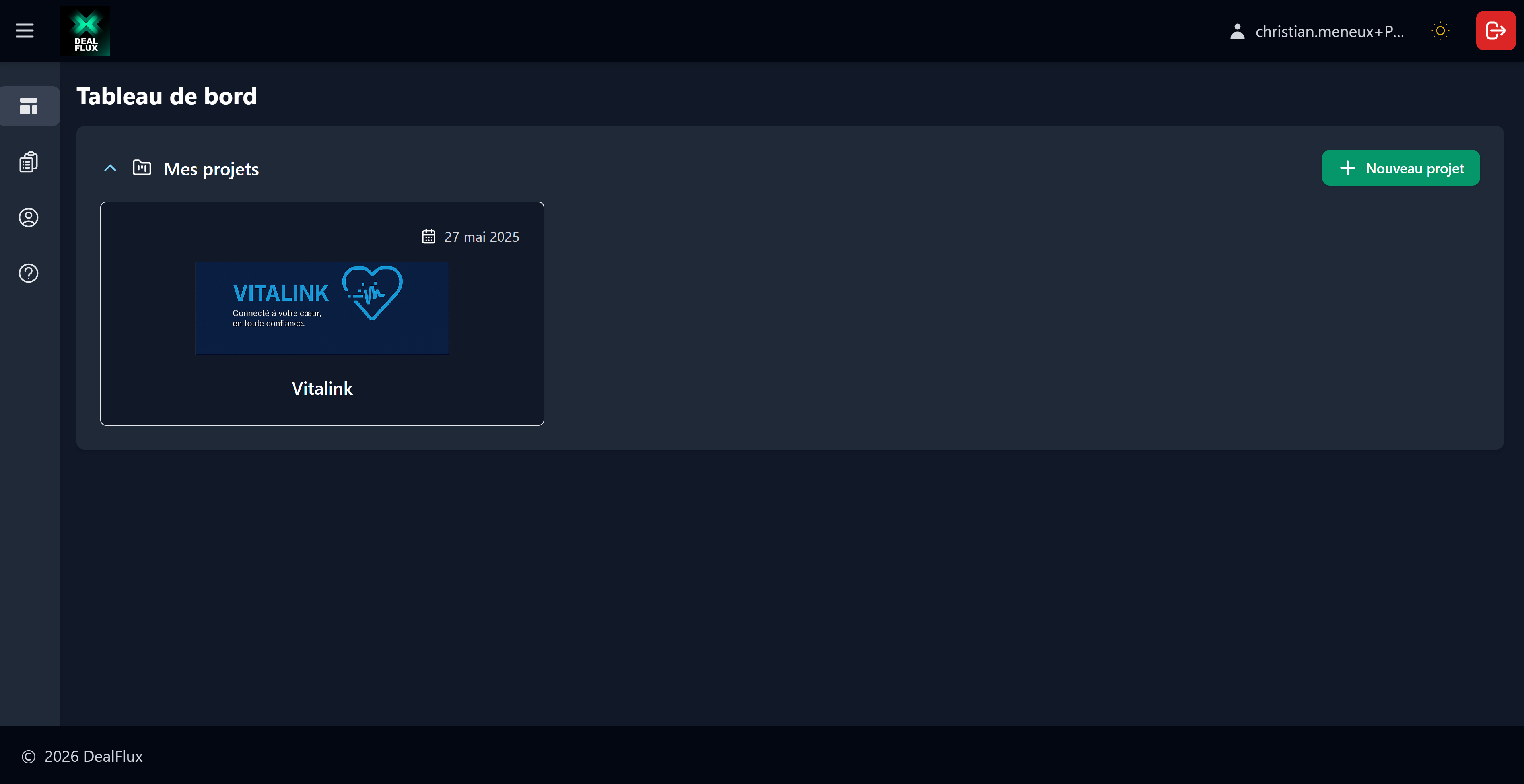 Tableau de bord avec un projet