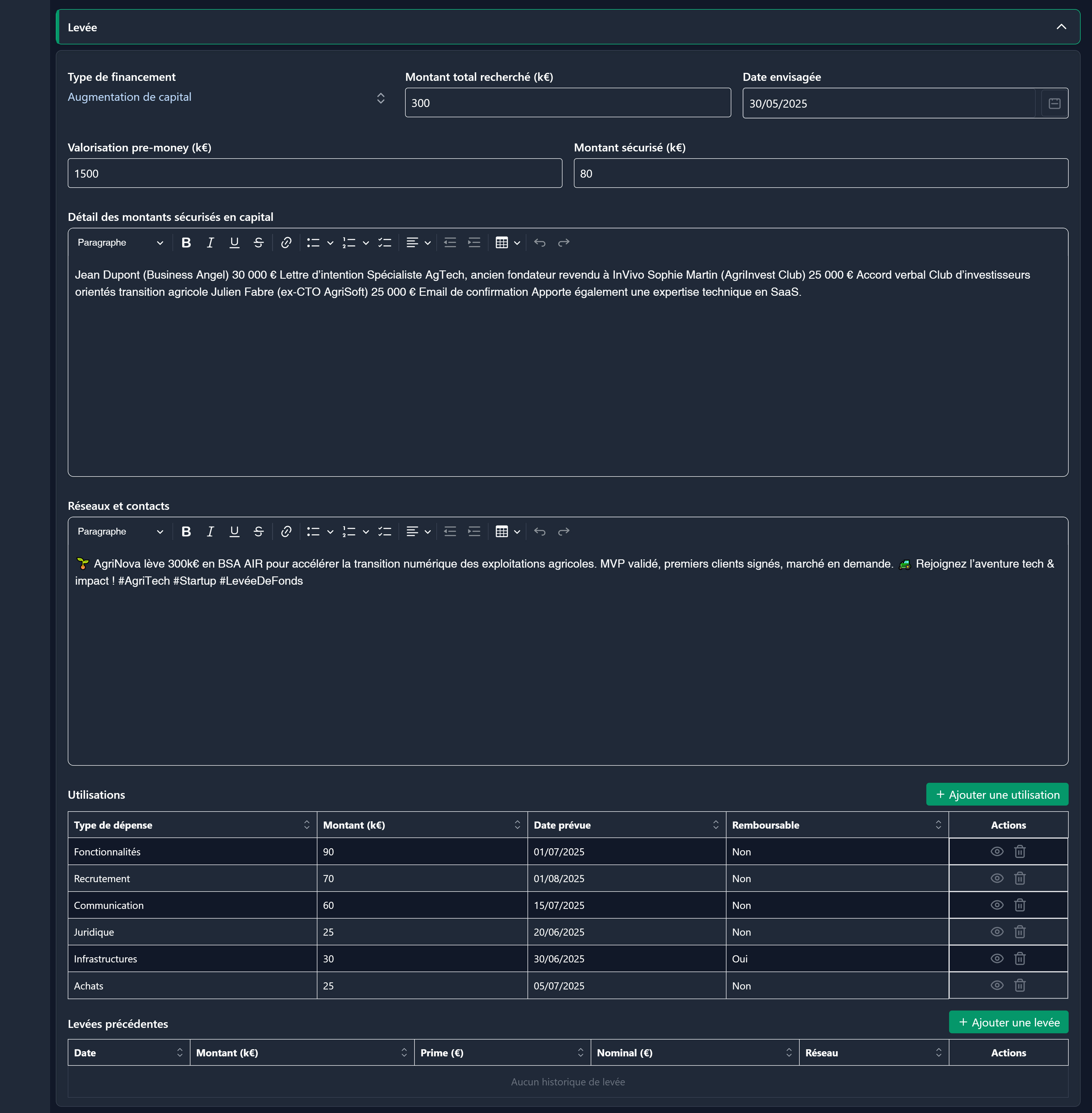 Section Levée de fonds