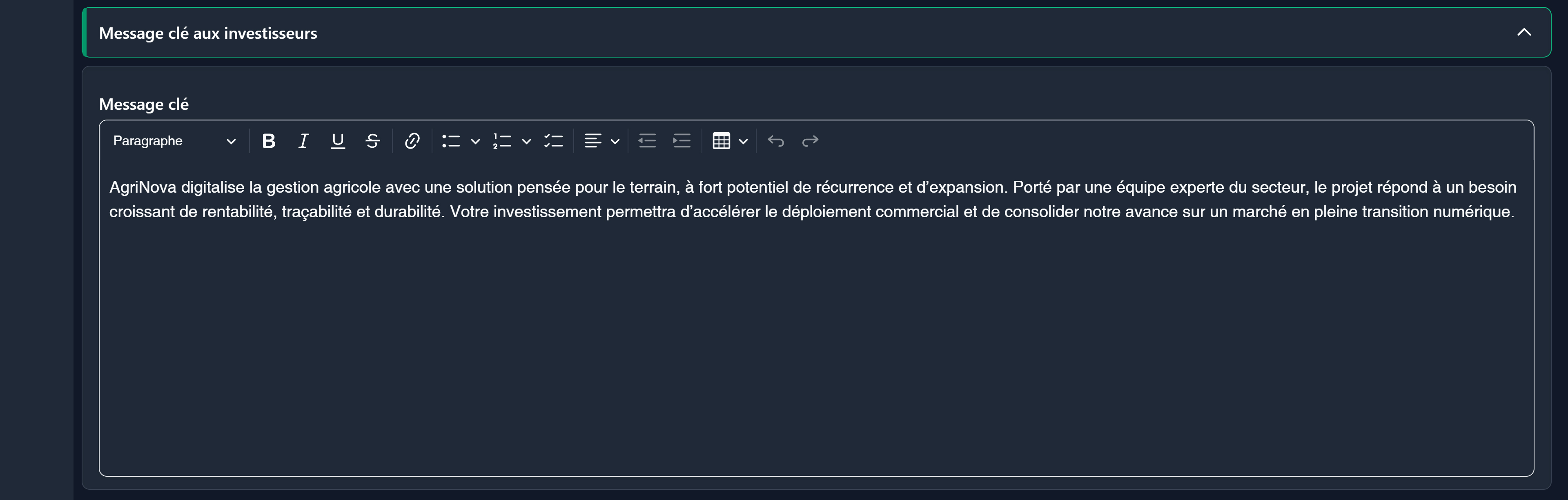 Section Message clé