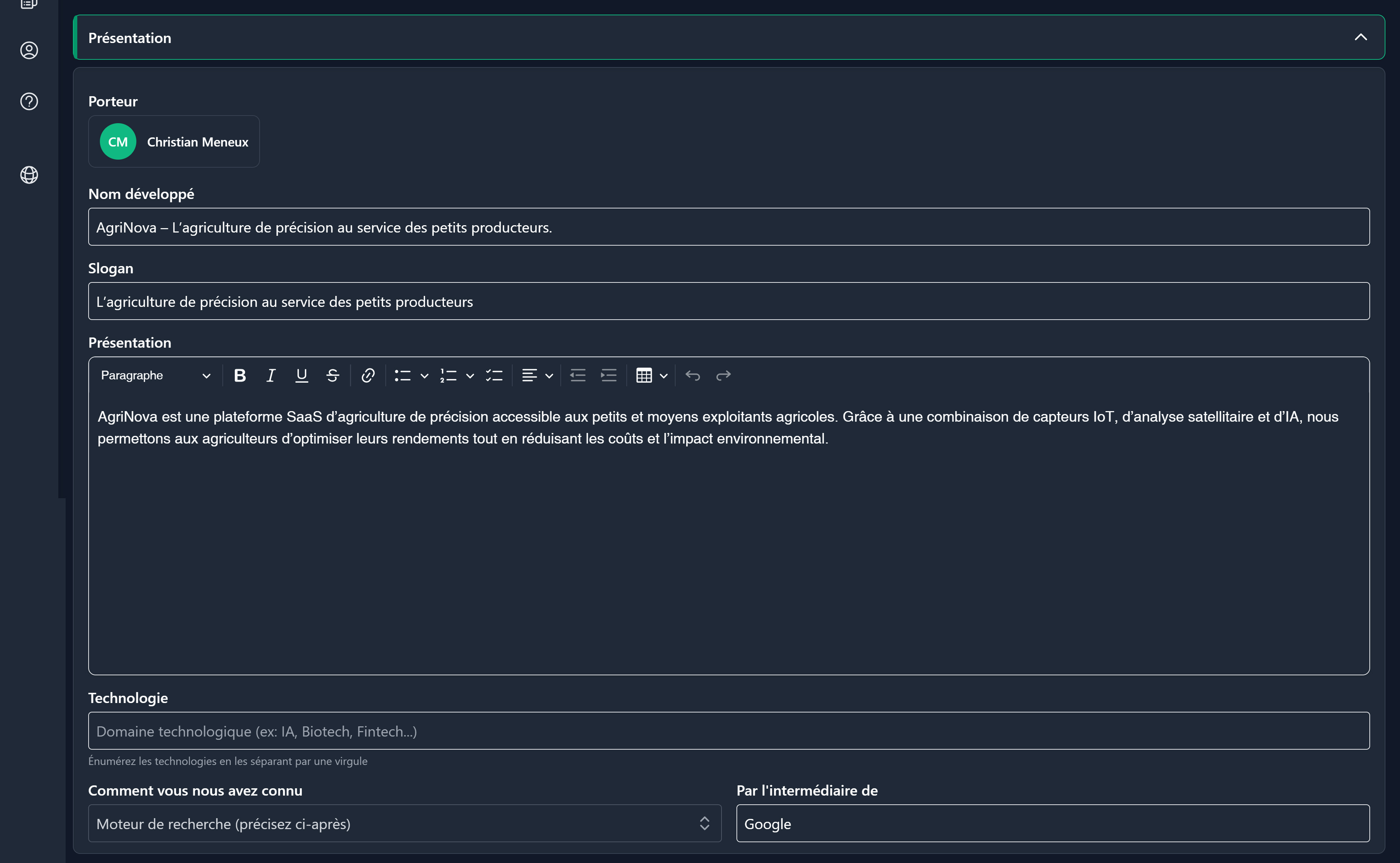 Section Présentation